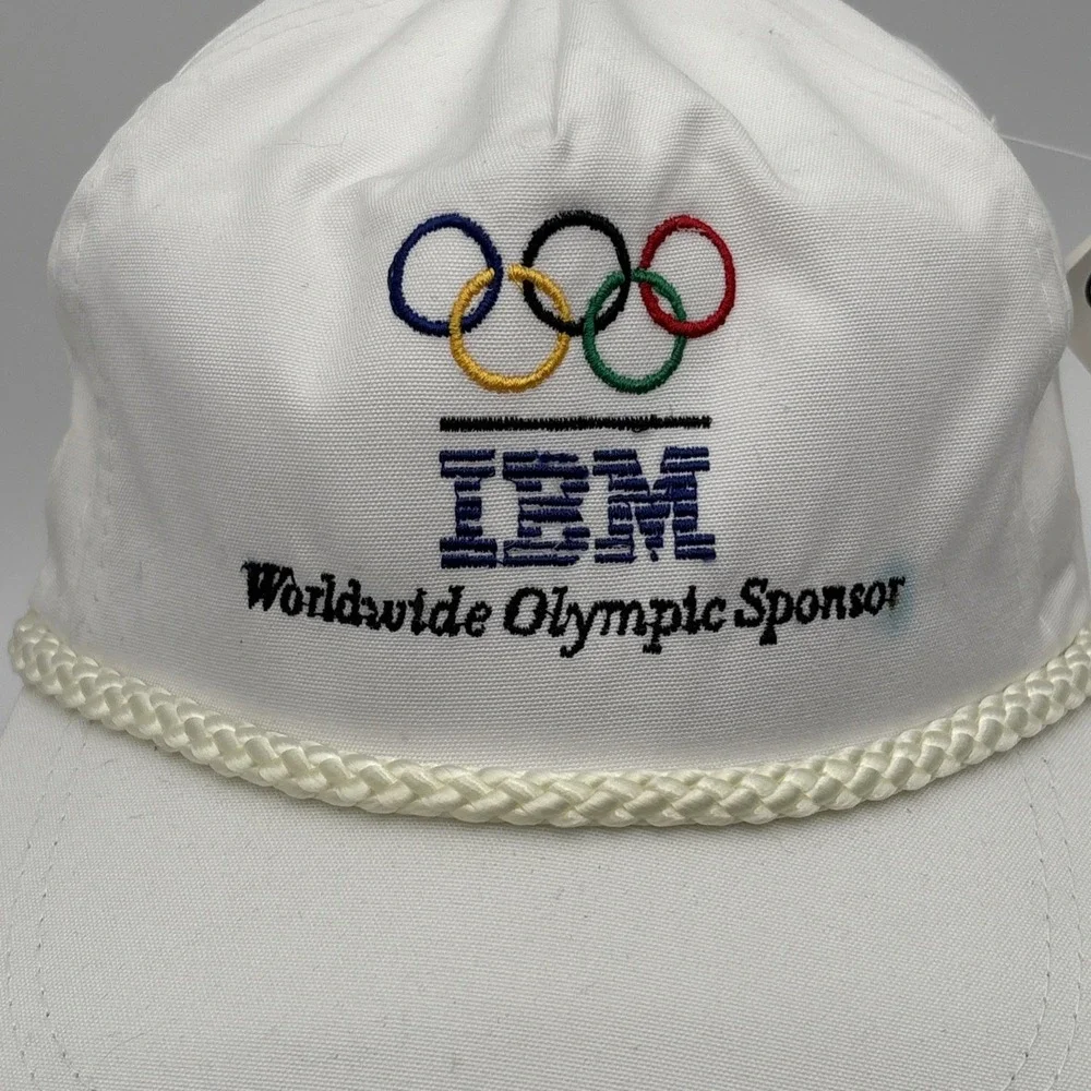 Vintage IBM Worldwide Olympics Sponsor Cap Hat Flat Bill 1988 80s White RARE NWT